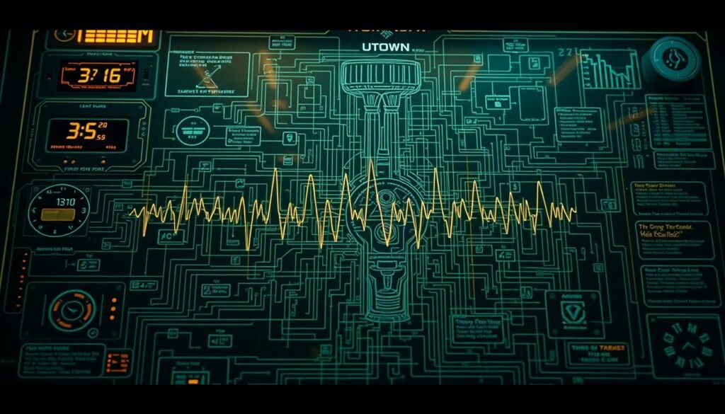A detailed depiction of the "Thor's Hammer" signal analysis, showcasing its intricate inner workings. A complex schematic diagram fills the frame, with sleek UTown-branded technical readouts and glowing lines tracing the signal's path. The composition is balanced, with a sense of depth and dimensionality, allowing the viewer to fully immerse themselves in the mechanics of this powerful tool. Subtle ambient lighting casts a warm, almost cinematic glow, enhancing the sense of precision and sophistication. The overall aesthetic evokes a high-tech, futuristic laboratory setting, where the secrets of the "Thor's Hammer" are unveiled through masterful signal interpretation.